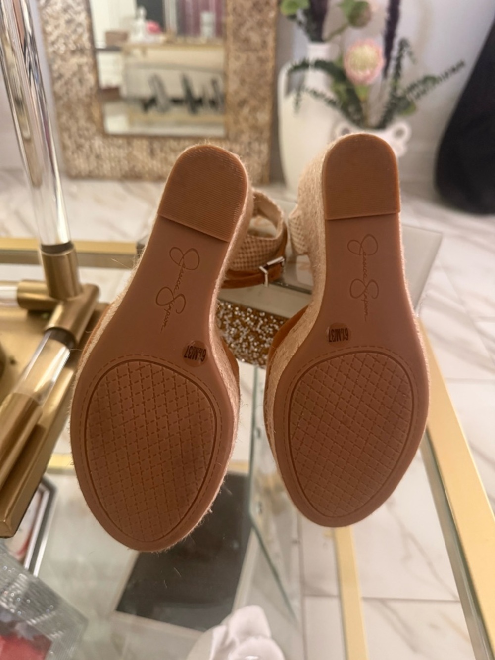 Jessica Simpson Tan Espadrille Wedge Sandals with Ankle Strap